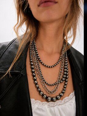 ICON COLLECTION MULTI STRAND SILVER TONE BEAD NECKLACE